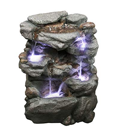 Virginia Rock Water Fountain - Stunning Garden Fountain with Cascading Pools and LED Lights. Soothing Sounds and Low Splash Design. Pump Included.