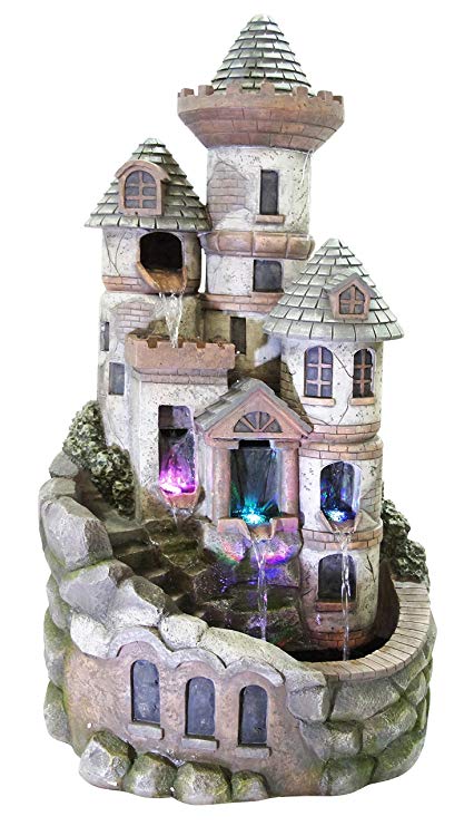 Alpine Corporation Tower Castle Fountain with LED Lights