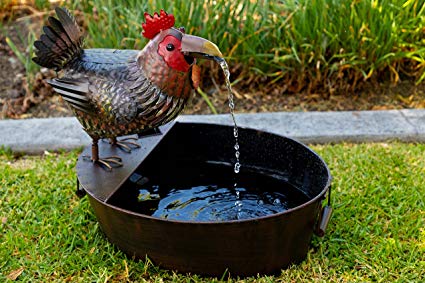 Alpine NCY296 Metal Rooster on a Tin Floor Fountain, 20 Inch Tall, Multi Color