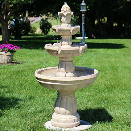 Sunnydaze Three-Tier Outdoor Garden Water Fountain, 48 Inch Tall