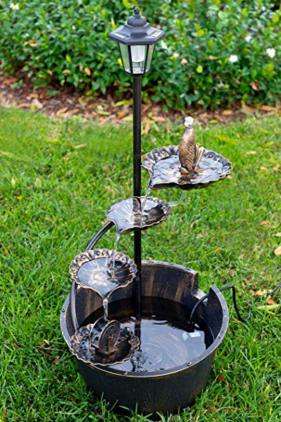 Alpine Corporation Solar LED Tiered Fountain with Fish Decor