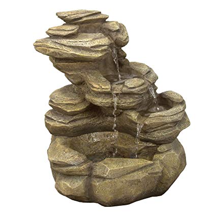 Astonica 6 LED Lighted Cascading Waterfall River Rock Fountain w/ UL Listed Pump