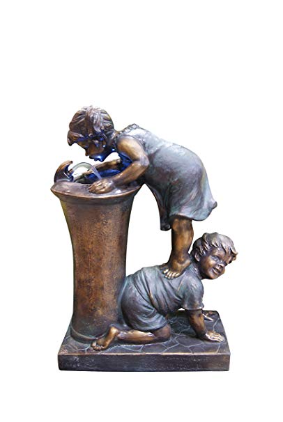 Alpine Boy and Girl Drinking Water Fountain with LED Light