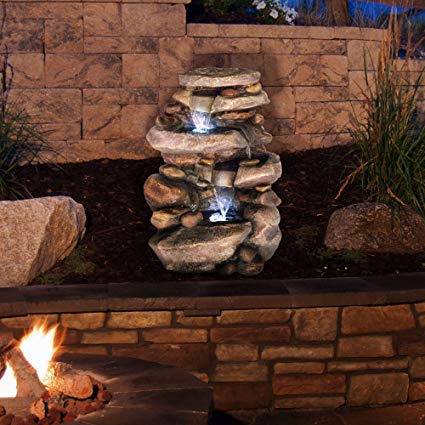 Go Yard Stone Waterfall Fountain with LED Lights