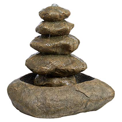 Design Toscano Water Fountain with LED Light - Trail Marker Garden Decor Stacked Rock Fountain - Outdoor Water Feature